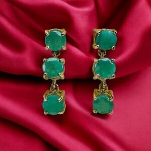 14k Gold- Natural Colombian Emerald Earrings - 2.5CTTW -Dangle Earrings- 2.8g